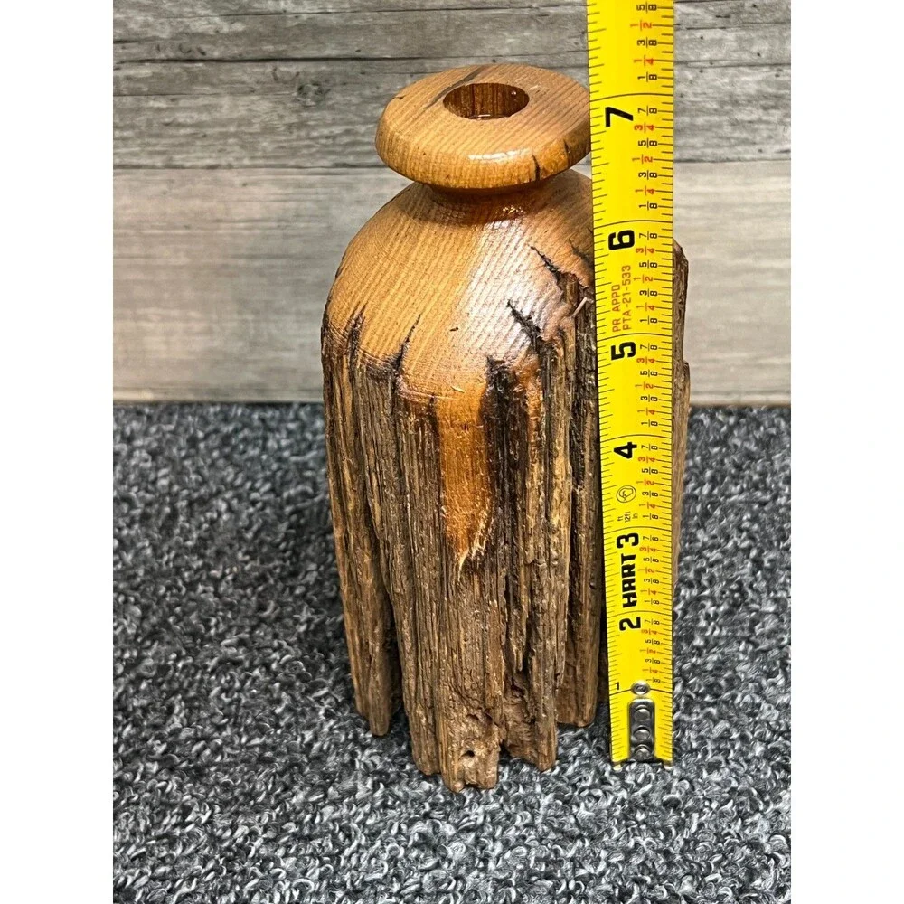 Vintage Studio Artisan Turned Wood Live Edge Sculptural Bud Vase MCM